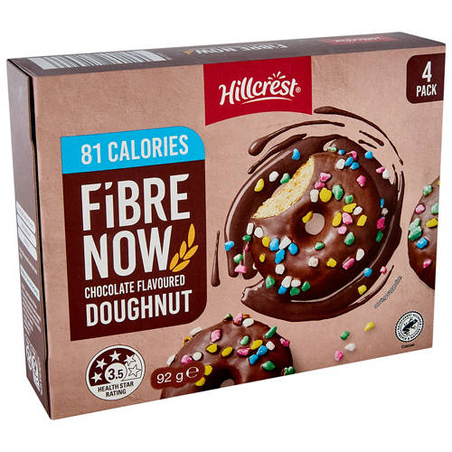 Fibre Now Chocolate Flavoured Doughnuts 4 Pack 92g Product Image Front shot 01